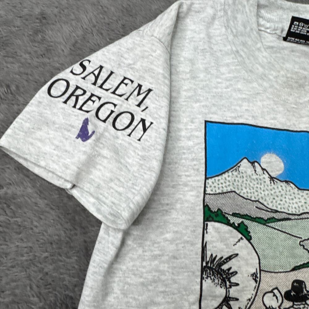VTG 90s Screen Stars Kids Shirt 6-8 Salem Oregon Trail Graphic Tee Gray Crew Nck - Picture 3 of 6